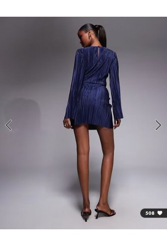 ASOS DESIGN plisse wrap front mini dress in navy