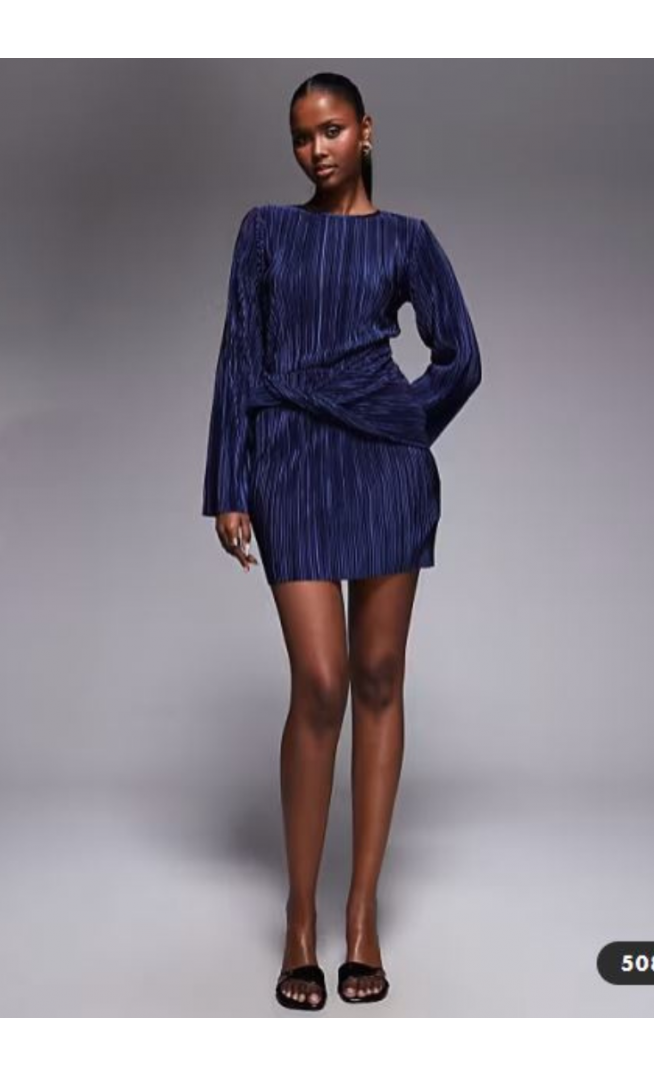 ASOS DESIGN plisse wrap front mini dress in navy