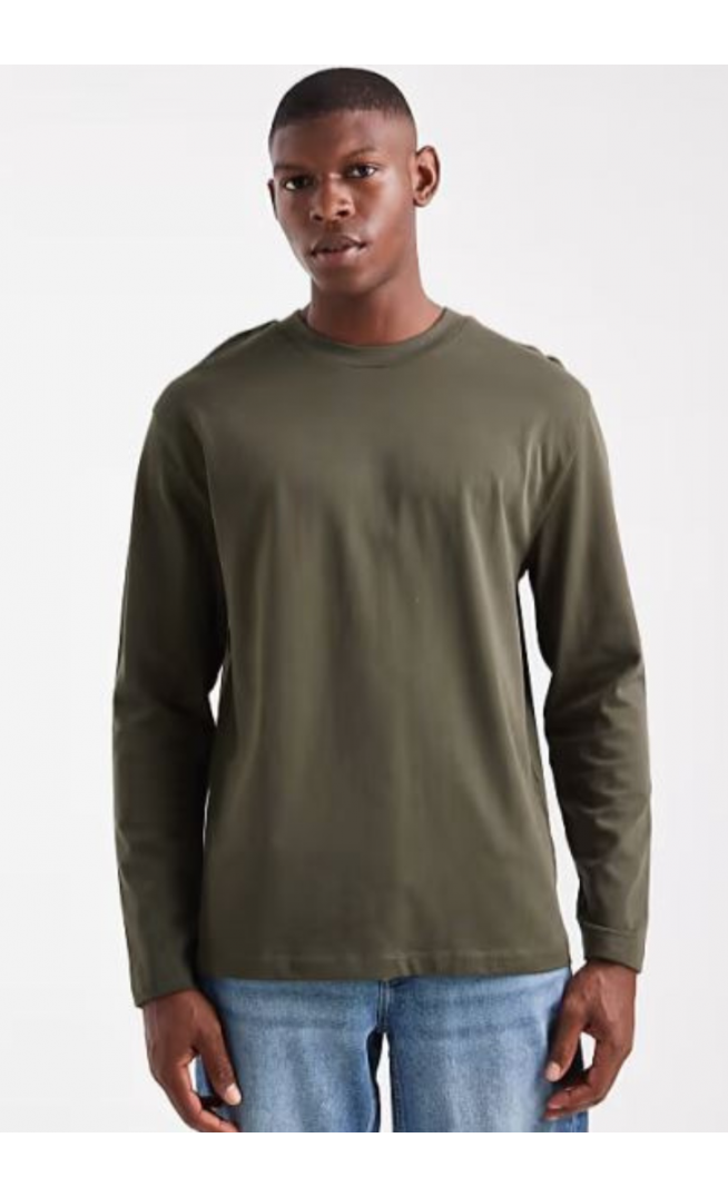ASOS DESIGN heavyweight relaxed long sleeve t-shirt in khaki