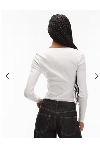 ASOS DESIGN square neck rib long sleeve top in cream