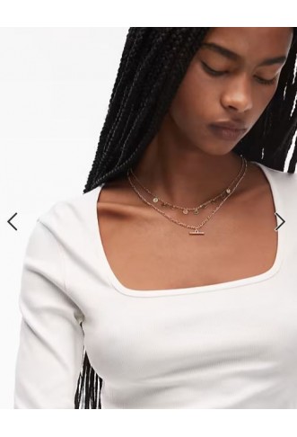 ASOS DESIGN square neck rib long sleeve top in cream