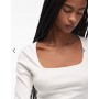 ASOS DESIGN square neck rib long sleeve top in cream