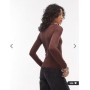 ASOS DESIGN slinky slash neck long sleeve top in chocolate