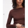 ASOS DESIGN slinky slash neck long sleeve top in chocolate