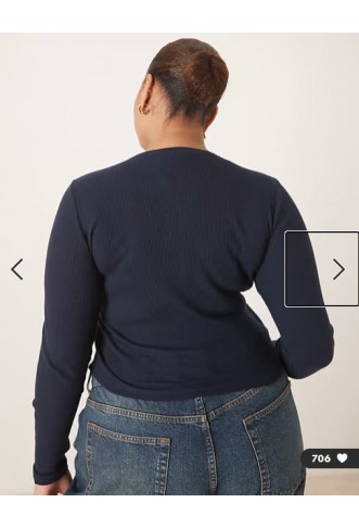 ASOS DESIGN Curve shrunken waffle long sleeve henley tee in navy