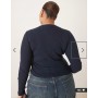 ASOS DESIGN Curve shrunken waffle long sleeve henley tee in navy