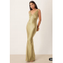 Pretty Lavish Bridesmaid Piper satin bow shoulder v neck maxi dress in olive green