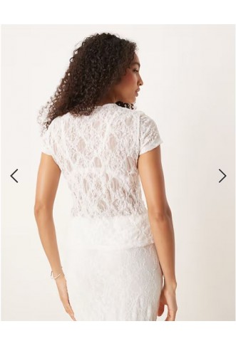 ASOS DESIGN co-ord textured lace button through sleeve top in ivory