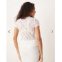 ASOS DESIGN co-ord textured lace button through sleeve top in ivory