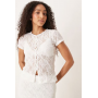 ASOS DESIGN co-ord textured lace button through sleeve top in ivory