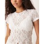 ASOS DESIGN co-ord textured lace button through sleeve top in ivory