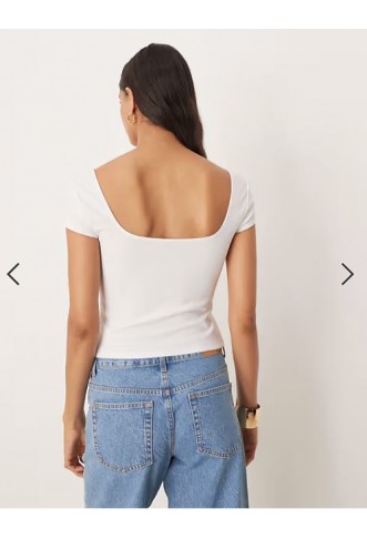 ASOS DESIGN milkmaid cap sleeve ruched bust top with tie detail in cream
