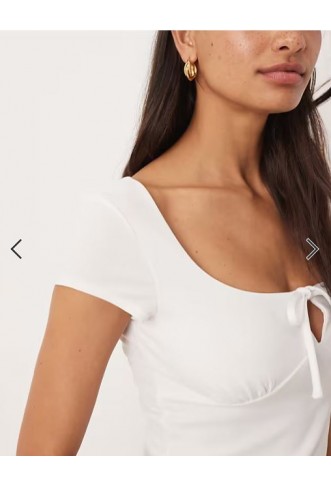 ASOS DESIGN milkmaid cap sleeve ruched bust top with tie detail in cream