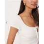 ASOS DESIGN milkmaid cap sleeve ruched bust top with tie detail in cream