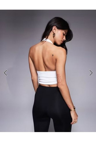 ASOS DESIGN Sculpting halter neck crop top in white