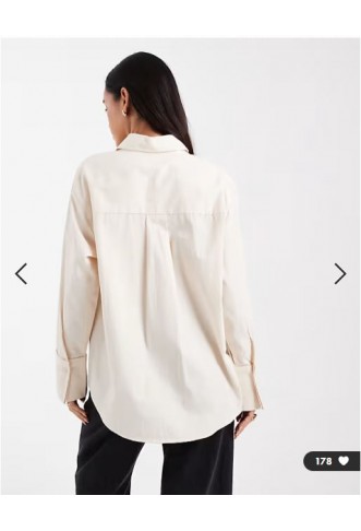 ASOS DESIGN oversized deep cuff shirt in stone