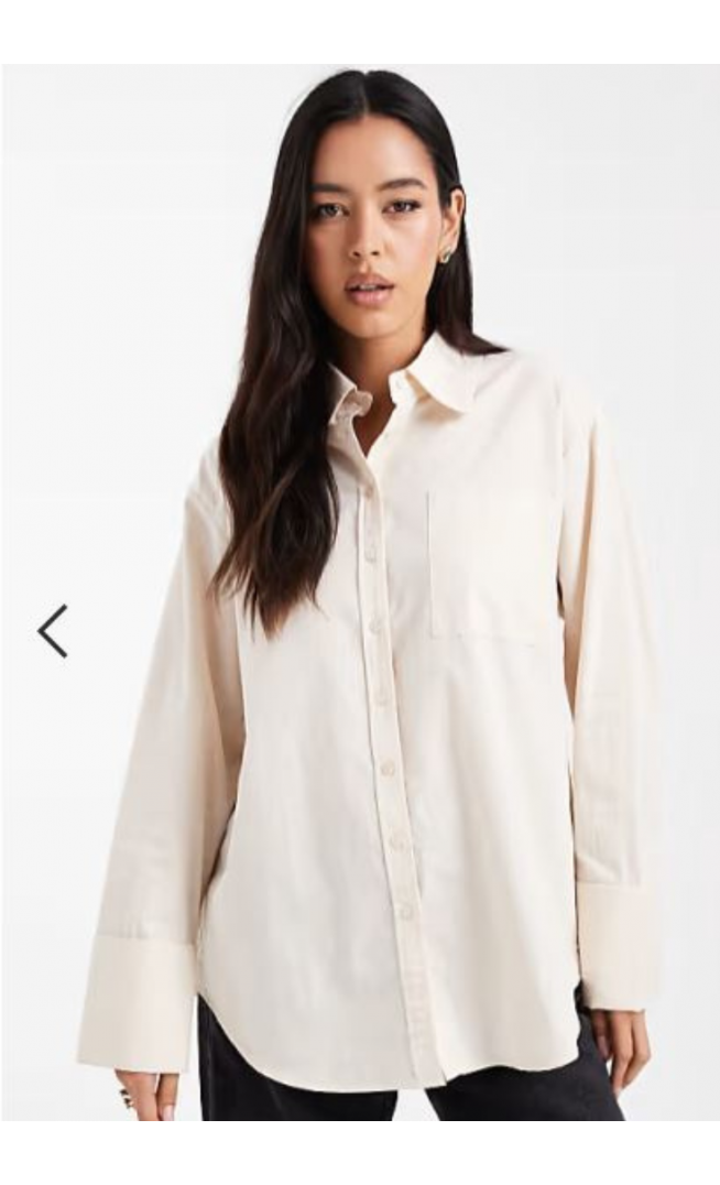 ASOS DESIGN oversized deep cuff shirt in stone