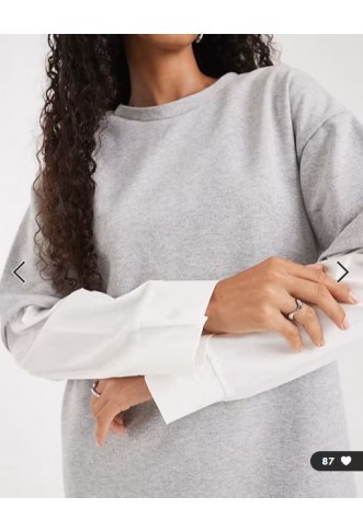 ASOS DESIGN T-shirt mini dress with oversized shirt under layer in white and grey