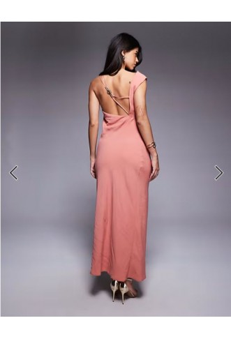 ASOS DESIGN one shoulder midi dress with back trim detail in pink