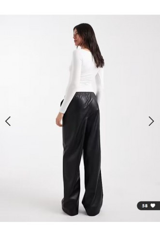 Vero Moda Tall tie waist wide leg faux leather trouser in black