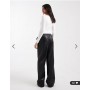 Vero Moda Tall tie waist wide leg faux leather trouser in black