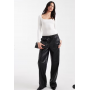 Vero Moda Tall tie waist wide leg faux leather trouser in black