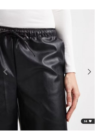 Vero Moda Tall tie waist wide leg faux leather trouser in black