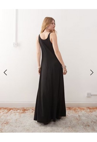 Monki strappy floaty maxi dress in black
