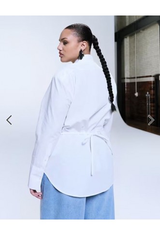 ASOS Curve tie back shoulder pad shirt in white
