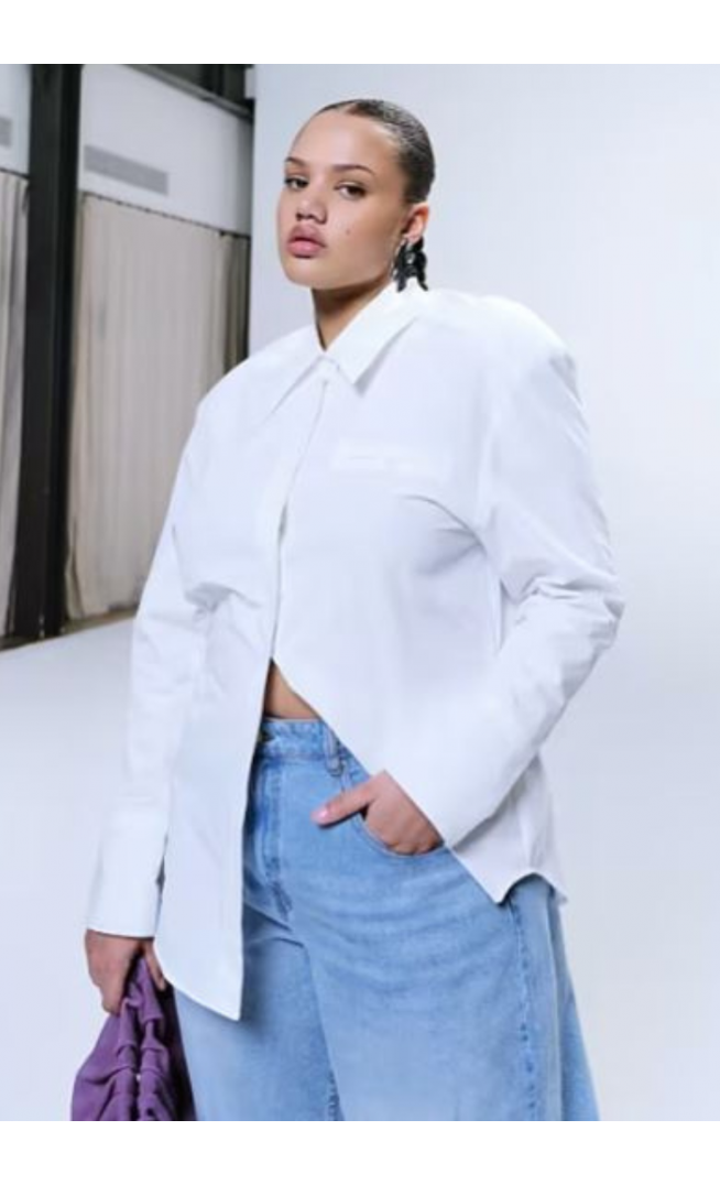ASOS Curve tie back shoulder pad shirt in white
