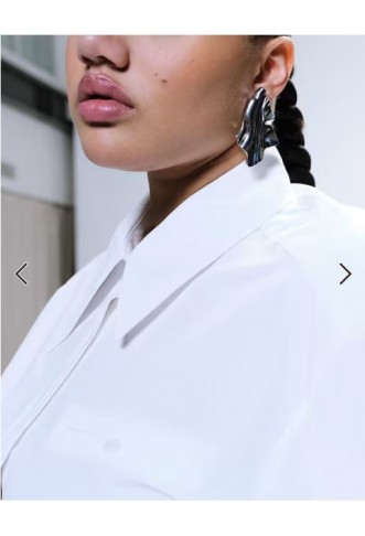 ASOS Curve tie back shoulder pad shirt in white