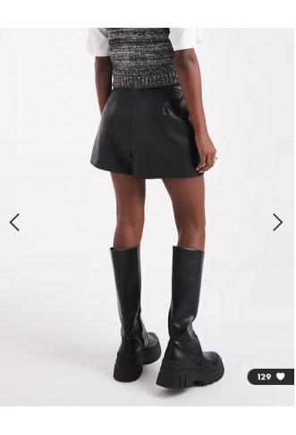ASOS DESIGN faux leather button detail wrap skort in black