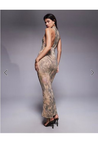 ASOS DESIGN cowl hardware mesh maxi dress in mixed animal print