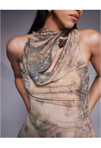 ASOS DESIGN cowl hardware mesh maxi dress in mixed animal print