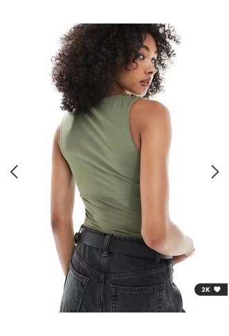 New Look square neck bodysuit in khaki