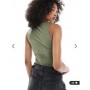 New Look square neck bodysuit in khaki