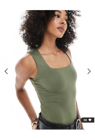 New Look square neck bodysuit in khaki