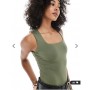 New Look square neck bodysuit in khaki