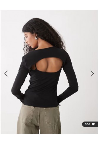 Weekday bolero detail long sleeve top in black