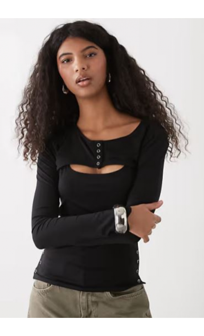 Weekday bolero detail long sleeve top in black