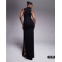 ASOS DESIGN high neck ruched asymmetric seam maxi dress in black - BLACK