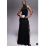 ASOS DESIGN high neck ruched asymmetric seam maxi dress in black - BLACK