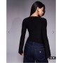 ASOS DESIGN slinky flared sleeve lace trim tie detail in black