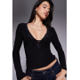 ASOS DESIGN slinky flared sleeve lace trim tie detail in black