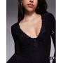 ASOS DESIGN slinky flared sleeve lace trim tie detail in black