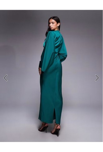 ASOS DESIGN wrap front batwing satin bias maxi dress in green
