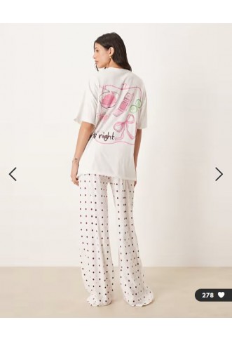 ASOS DESIGN Tall oversized tee and wide leg trouser pyjama set in girls night graphic