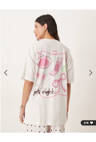 ASOS DESIGN Tall oversized tee and wide leg trouser pyjama set in girls night graphic