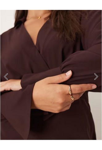 ASOS DESIGN Curve wrap shirt midi dress with seaming details in chocolate