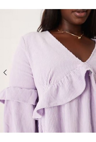 ASOS DESIGN Curve - Aangerimpelde mini jurk van corduroy met ruches in lila